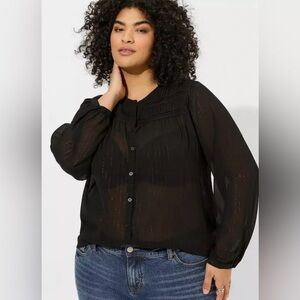 Torrid Black Button-Up Blouse with Silver Stripes- Size 2X